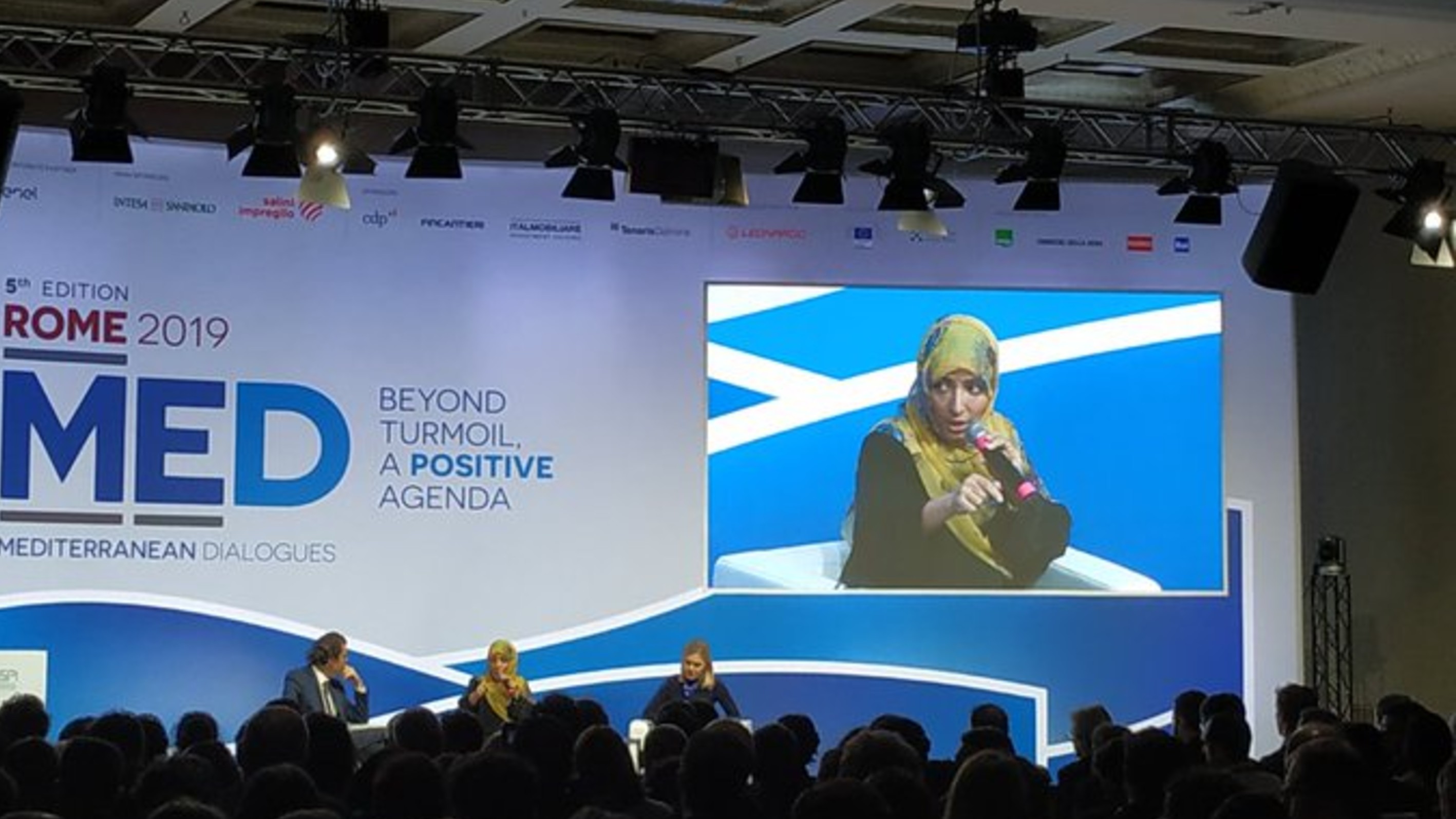 In keynote speech at Rome MED 2019 Conference, Tawakkol Karman condemns international silence towards crimes of Houthi militia and Arab coalition 